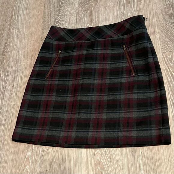 Loft Plaid Academia Gray Black Purple Zippers Mini Above Knee Career Skirt 0 XS - Picture 5 of 9